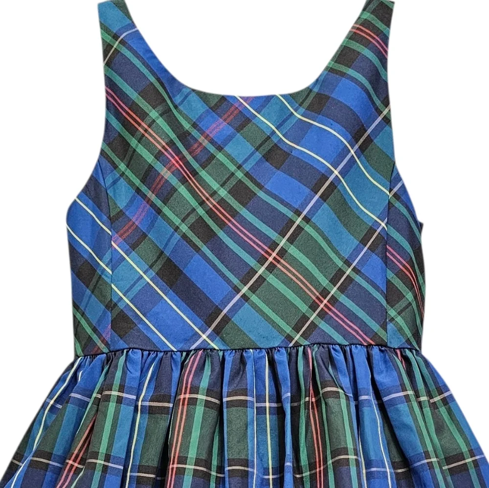 Nwot POLO by Ralph Lauren Royal Blue/Hunter Green Plaid Sleeveless Party Dress